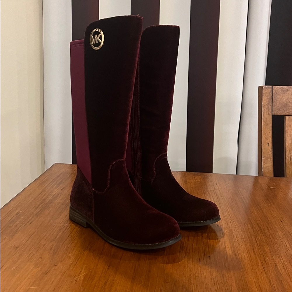 Michael Kors Emma Lily velour Boots Grade School new Plum Youth Girls Size 3